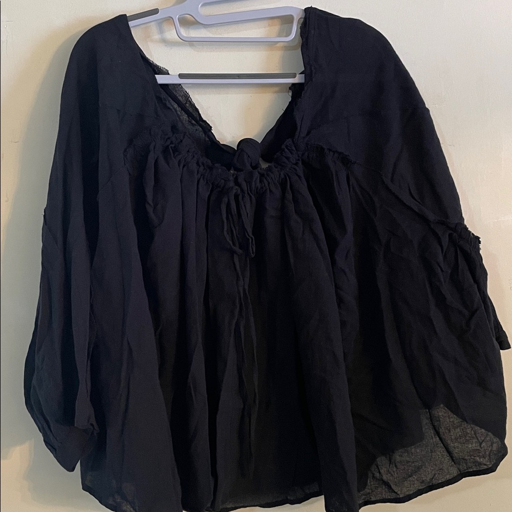 Free People Relaxed Tie-Front Black Women's Top - Picture 6 of 8